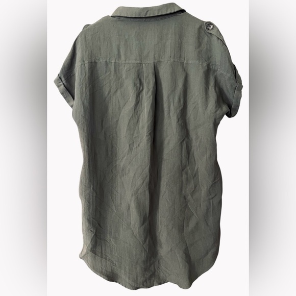 Mustard Seed Army Green Short Sleeve Button Down Shirt Dress - Picture 4 of 8